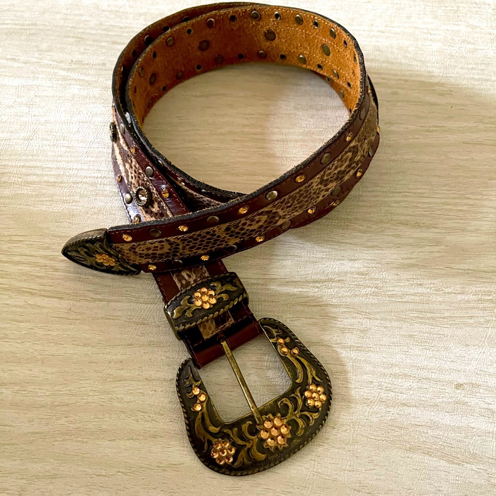 Rhinestone leather belt